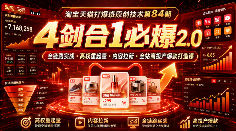 20260719111545551-16424b8887f26c8b1f7228e269771ff2 淘宝天猫打爆班原创技术第84期|4剑合1必爆2.0全链路实战・高权重起量・内容拉新・全站高投产爆款打造课