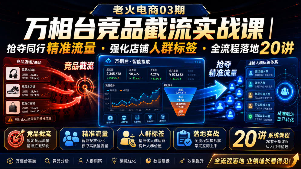 老火电商03期・万相台竞品截流实战课｜抢夺同行精准流量・强化店铺人群标签・全流程落地20讲-优优云创网