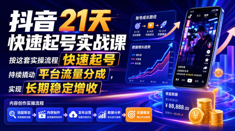 20260719121921972-3892efa8f30eb858c68075dc7de071f4 抖音21天快速起号实战课,按这套实操流程快速起号,持续撬动平台流量分成,实现长期稳定增收