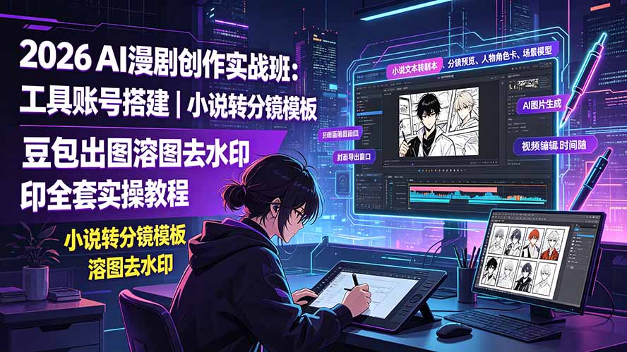 2026AI漫剧创作实战班：工具账号搭建｜小说转分镜模板｜豆包出图溶图去水印全套实操教程-优优云创网
