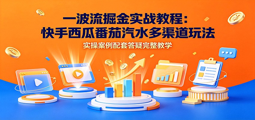 一波流掘金实战教程：快手西瓜番茄汽水多渠道玩法，实操案例配套答疑完整教学-优优云创网