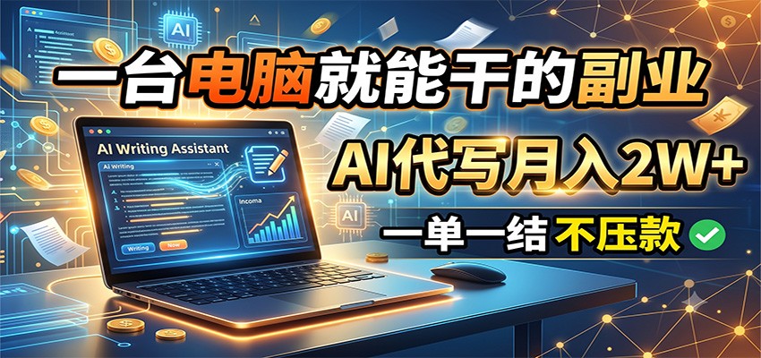 一台电脑就能干的副业,AI代写月入2W+,一单一结不压款-优优云创网