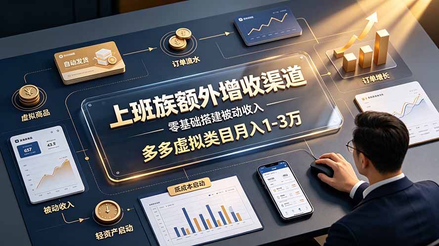 上班族额外增收渠道,零基础搭建被动收入,多多虚拟类目月入 1-3 万-优优云创网