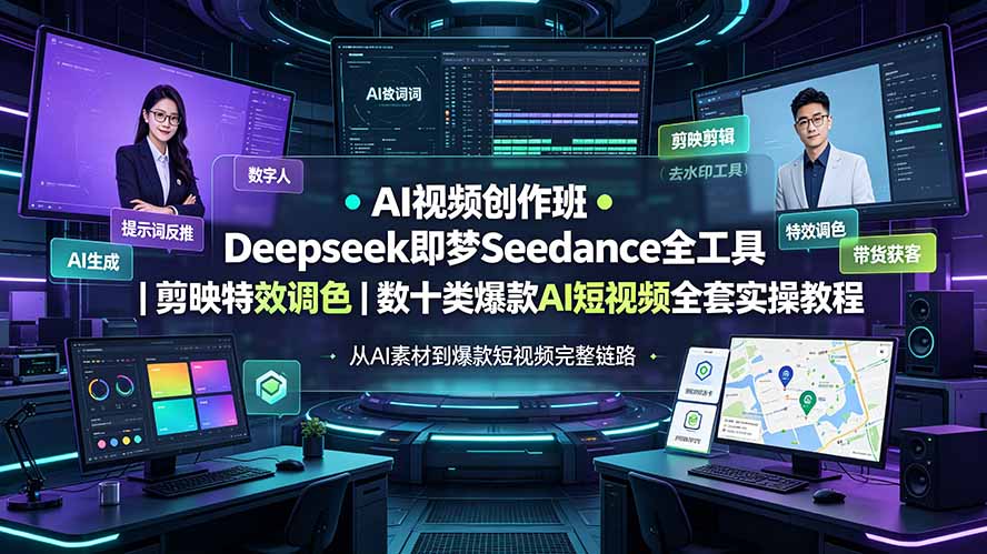 AI视频创作班◆Deepseek即梦Seedance全工具|剪映特效调色|数十类爆款AI短视频全套实操教程-优优云创网