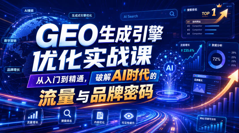 GEO生成引擎优化实战课,从入门到精通,破解AI时代的流量与品牌密码-优优云创网