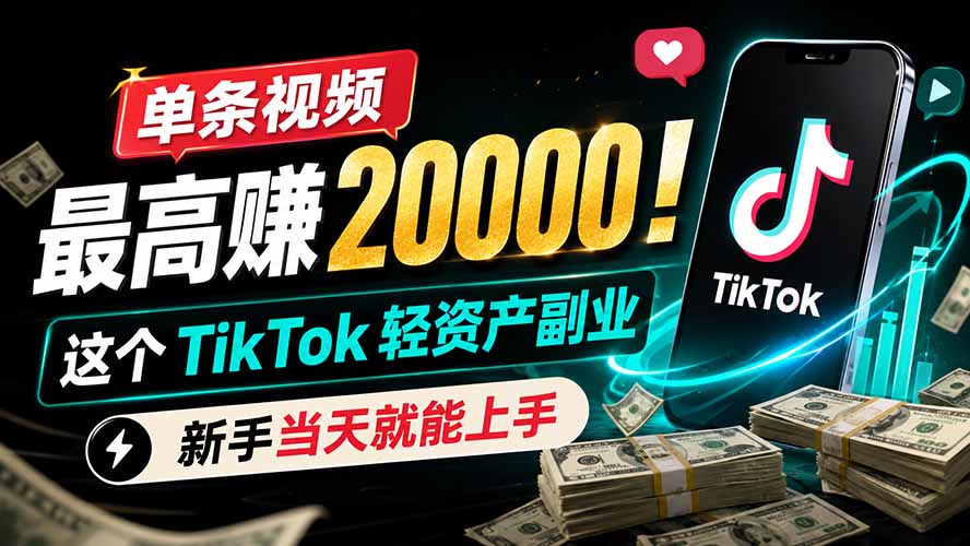 单条视频最高赚 20000!这个 TikTok 轻资产副业,新手当天就能上手-优优云创网