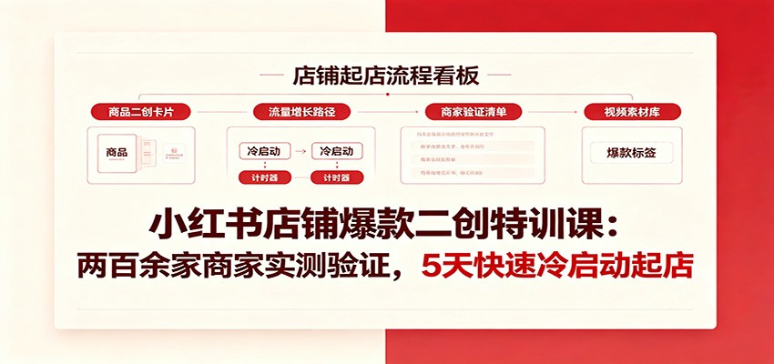 小红书店铺爆款二创特训课:两百余家商家实测验证,5天快速冷启动起店-优优云创网