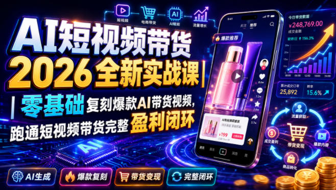 AI短视频带货2026全新实战课|零基础复刻爆款AI带货视频,跑通短视频带货完整盈利闭环-优优云创网