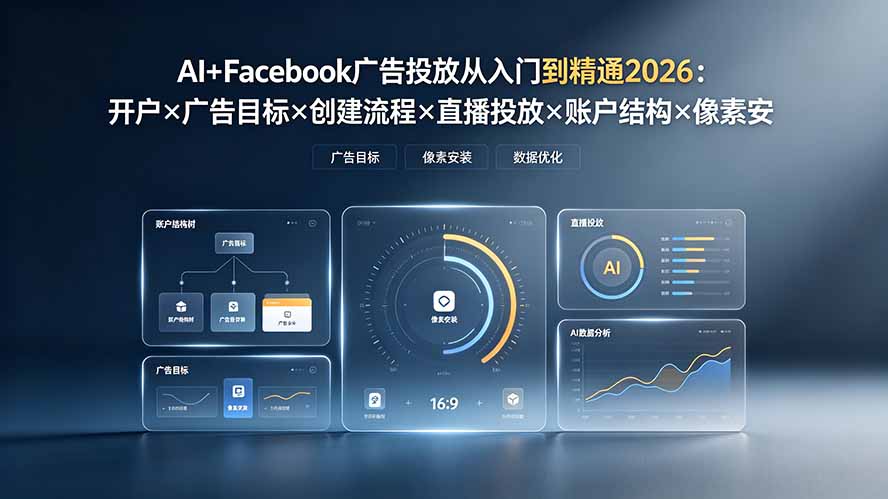 AI+Facebook广告投放从入门到精通2026:开户×广告目标×创建流程×直播投放×账户结构×像素安装×AI赋能-优优云创网