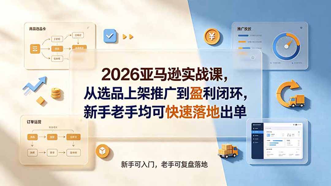 2026亚马逊实战课,从选品上架推广到盈利闭环,新手老手均可快速落地出单-优优云创网
