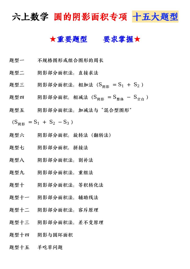 六上数学圆的阴影面积专项十五大题型-优优云创网