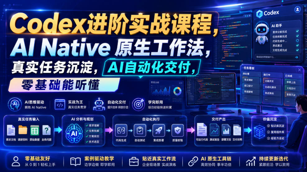 Codex进阶实战课｜AI Native原生工作法，22节真实任务落地，从配置到AI自动化交付全链路教程-优优云创网