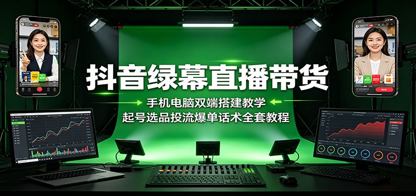 抖音绿幕直播带货:手机电脑双端搭建教学,起号选品投流爆单话术全套教程-优优云创网