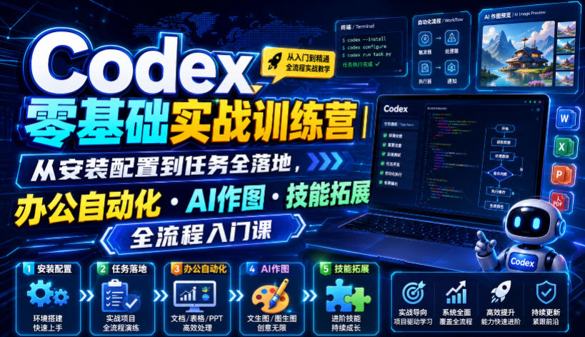 Codex零基础实战训练营｜从安装配置到任务全落地，办公自动化・AI作图・技能拓展全流程入门课-优优云创网
