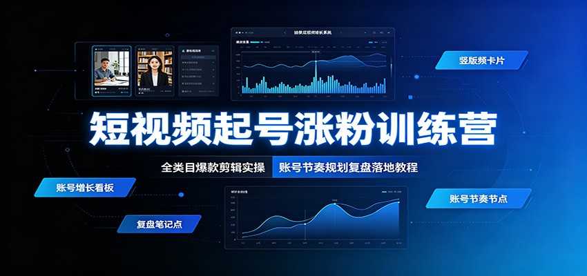 短视频起号涨粉训练营：全类目爆款剪辑实操，账号节奏规划复盘落地教程-优优云创网