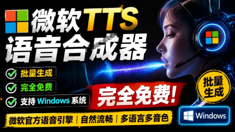 微软TTS免费语音配音生成器，完全免费，支持多语音、多音色选择，Windows系统专用TTS语音合成器-优优云创网