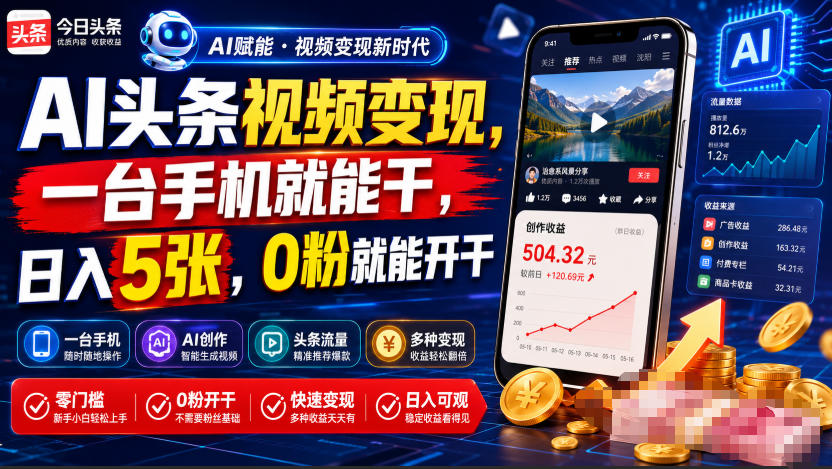 20260723081918243-2e1517c4536532a4b583acaa19d428ae AI头条视频变现,一台手机就能干,日入5张,0粉就能开干