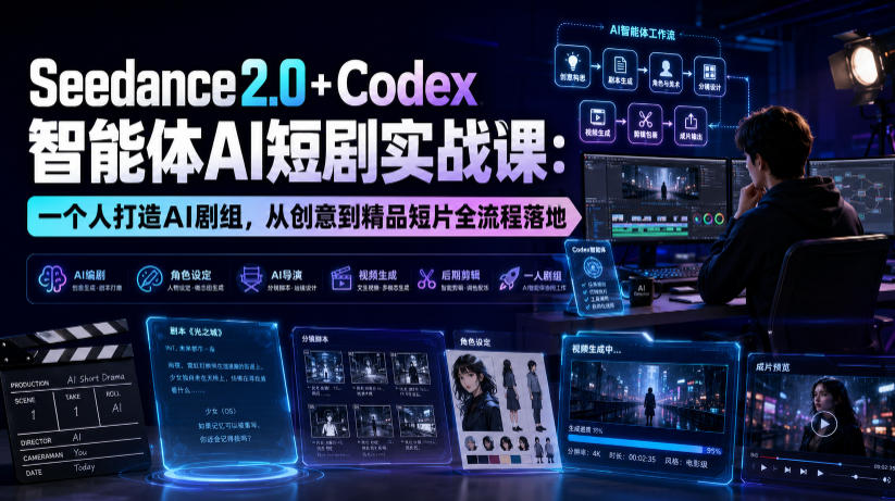 Seedance2.0+Codex智能体AI短剧实战课：一个人打造AI剧组，从创意到精品短片全流程-优优云创网