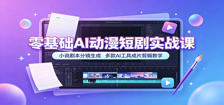 零基础AI动漫短剧实战课：小说剧本分镜生成，多款AI工具成片剪辑教学-优优云创网