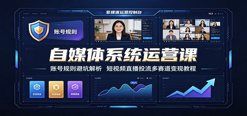 自媒体系统运营课：账号规则避坑解析，短视频直播投流多赛道变现教程-优优云创网