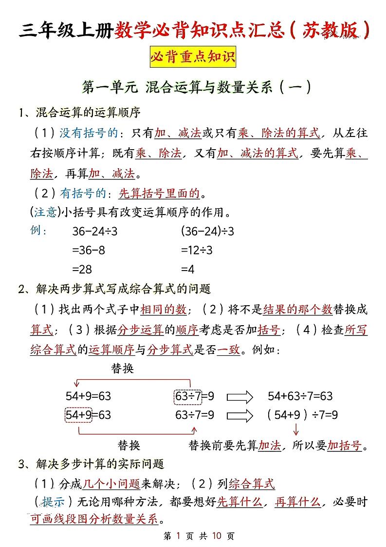 新三上苏教版数学必背重点知识-优优云创网