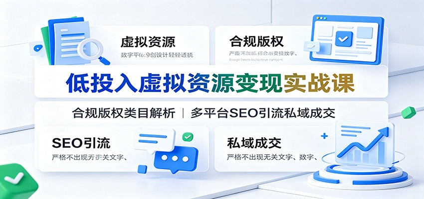 低投入虚拟资源变现实战课：合规版权类目解析，多平台SEO引流私域成交-优优云创网