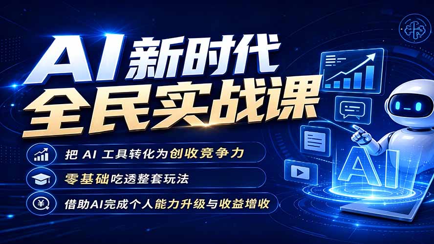 AI新时代全民实战课，把 AI 工具转化为创收竞争力，零基础吃透整套玩法，借助AI完成个人能力升级与收益增收。-优优云创网