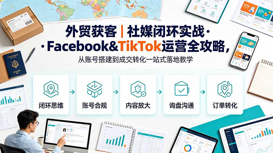 外贸获客｜社媒闭环实战·Facebook&TikTok运营全攻略，从账号搭建到成交转化一站式落地教学-优优云创网