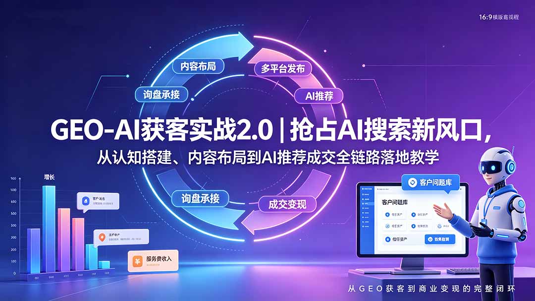 GEO-AI获客实战|抢占AI搜索新风口,从认知搭建、内容布局到AI推荐成交全链路落地教学-优优云创网