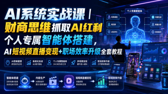 AI系统实战课|财商思维抓取AI红利|个人专属智能体搭建,AI短视频直播变现+职场效率升级全套教程-优优云创网