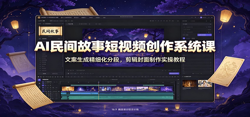 AI民间故事短视频创作系统课：文案生成精细化分段，剪辑封面制作实操教程-优优云创网