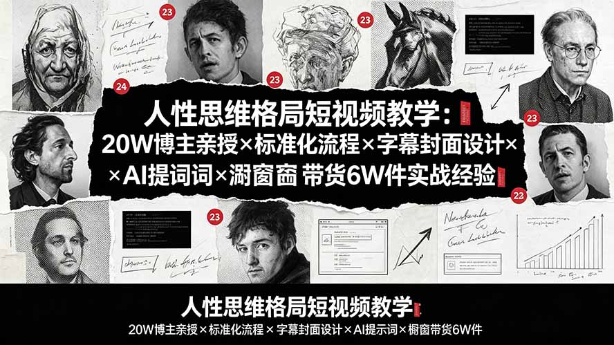 人性思维格局短视频教学：20W博主亲授×标准化流程×字幕封面设计×AI提示词×橱窗带货6W件实战经验-优优云创网