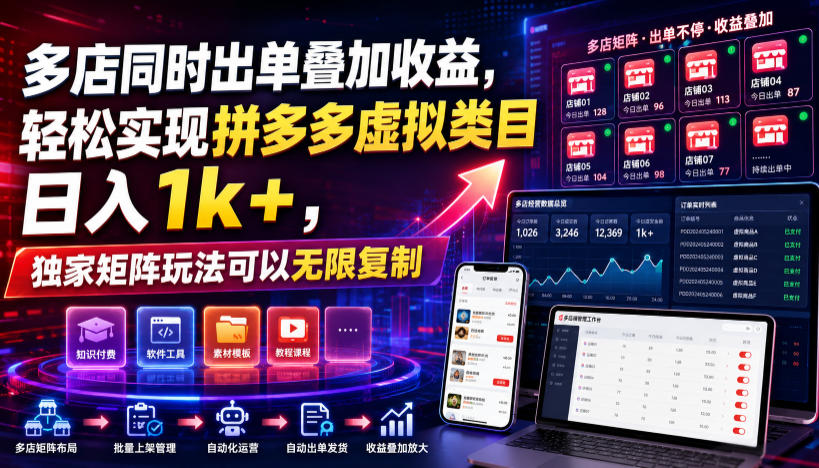 多店同时出单叠加收益,轻松实现拼多多虚拟类目日入1k+,独家矩阵玩法可以无限复制【揭秘】-优优云创网