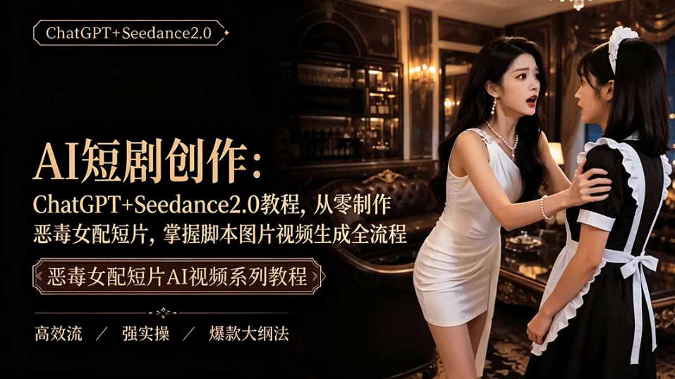 AI短剧从零创作实战课|ChatGPT脚本撰写+Seedance2.0视频生成,恶毒女配短剧全流程教程-优优云创网
