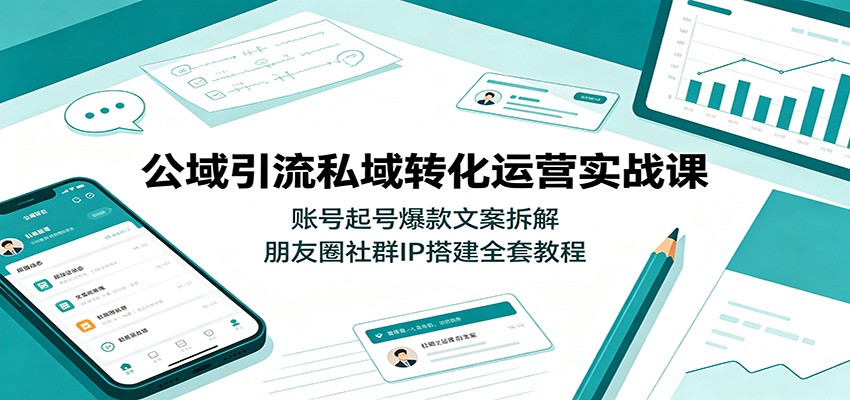 公域引流私域转化运营实战课：账号起号爆款文案拆解，朋友圈社群IP搭建全套教程-优优云创网