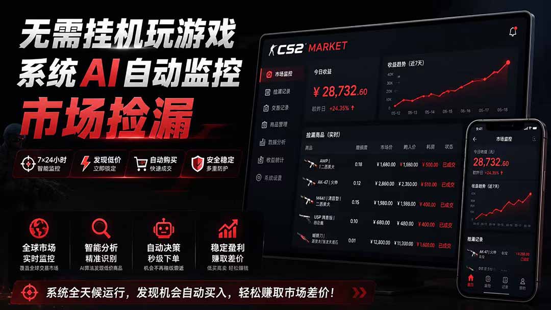 系统AI自动监控市场捡漏,不用玩游戏|只需要一部手机|支持任何形式数据验证-优优云创网