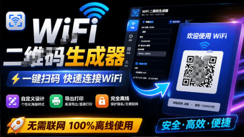 完全离线使用!WiFi二维码生成器,一键扫码快速连接WiFi,支持自定义风格导出WiFi二维码生成器-优优云创网