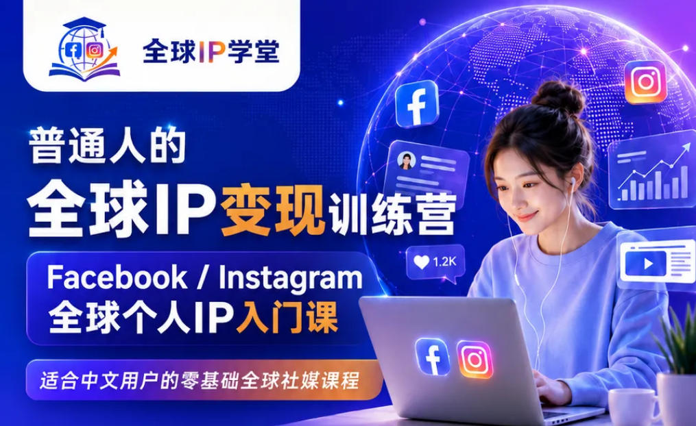 普通人的全球IP变现训练营,Facebook/Instagram全球个人IP入门课,零基础全球社媒课程-优优云创网