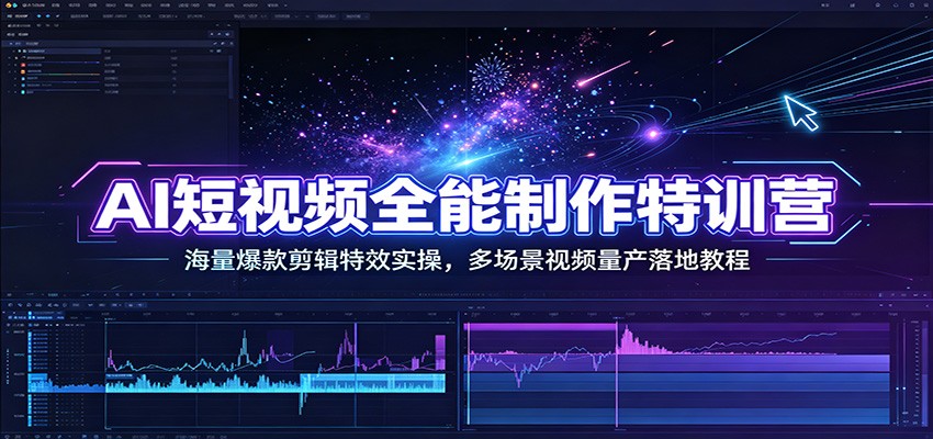 AI短视频全能制作特训营：海量爆款剪辑特效实操，多场景视频量产落地教程-优优云创网