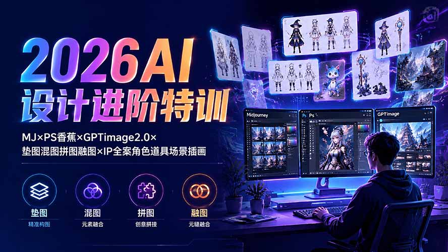 2026AI设计进阶特训：MJ×PS香蕉×GPTimage2.0×垫图混图拼图融图×IP全案角色道具场景插画-优优云创网