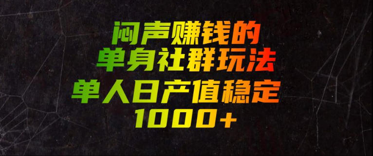 闷声賺钱的单身社群玩法，单人日产值稳定1000+【揭秘】-优优云创网