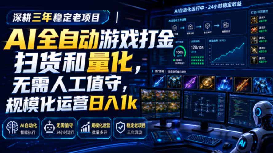 AI全自动游戏打金扫货和量化，规模化运营日入1k，深耕三年稳定老项目！-优优云创网