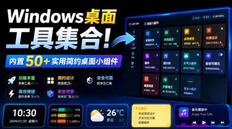Windows桌面工具集合！内置50+实用简约桌面小组件，含截图、录屏、翻译、天气等，多秘工具箱-优优云创网