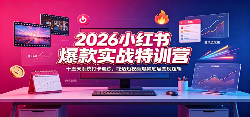 2026小红书爆款实战特训营：十五天系统打卡训练，吃透短视频爆款底层变现逻辑-优优云创网