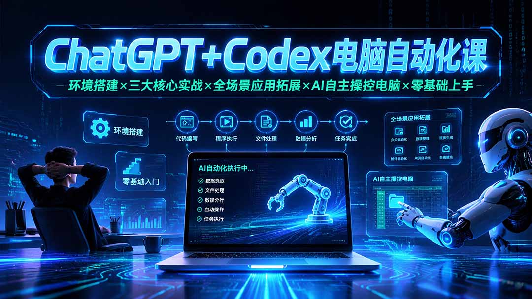 ChatGPT+Codex电脑自动化课：环境搭建×三大核心实战×全场景应用拓展×AI自主操控电脑×零基础上手-优优云创网