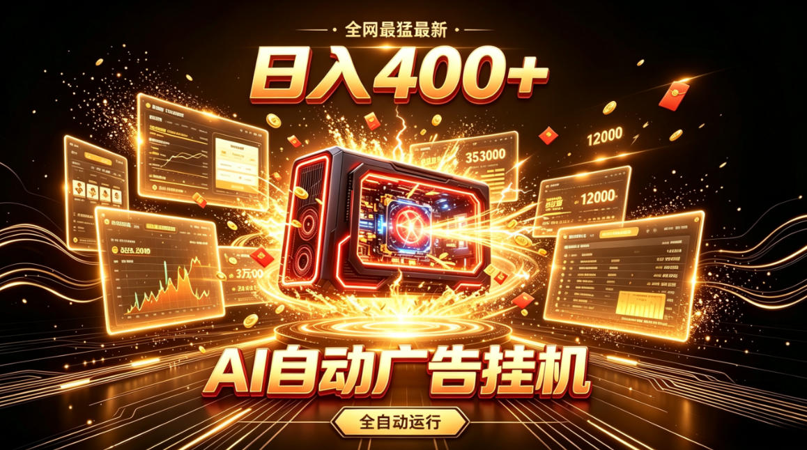 全网最猛最新的AI自动广告挂G，狠收益日入400+，真正做到躺賺式变现【揭秘】-优优云创网