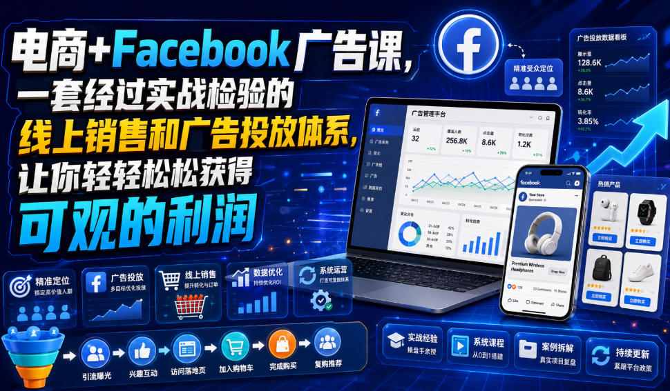 电商+Facebook广告课，一套经过实战检验的线上销售和广告投放体系，让你轻轻松松获得可观的利润【原创双语字幕】-优优云创网