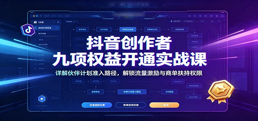 抖音创作者九项权益开通实战课：详解伙伴计划准入路径，解锁流量激励与商单扶持权限-优优云创网