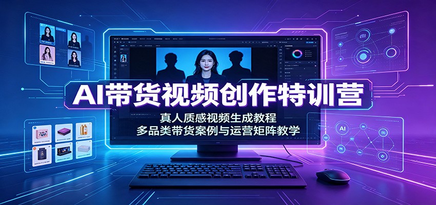 AI带货视频创作特训营：真人质感视频生成教程，多品类带货案例与运营矩阵教学-优优云创网