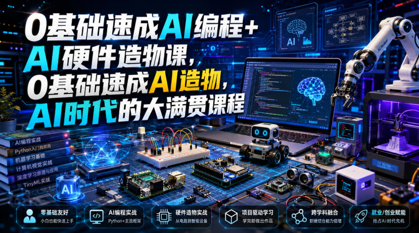 0基础速成AI编程+AI硬件造物课，0基础速成AI造物，AI时代的大满贯课程-优优云创网